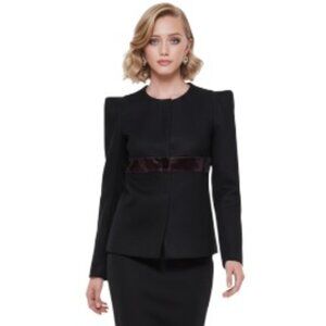 Maje XS Black Plum Contrast Front Snap Wool Cashmere Blazer